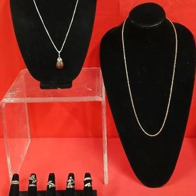 9 Sterling Silver Rings and Necklaces