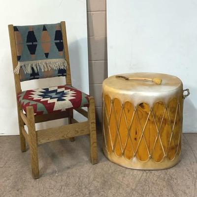 Native American Ceremonial Drum W/ Southwest Chair 