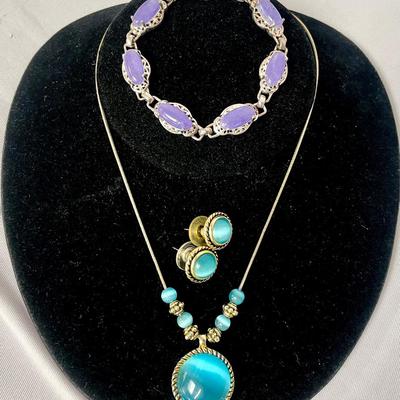 Sterling Bracelet & A Matching Necklace With Earrings Set