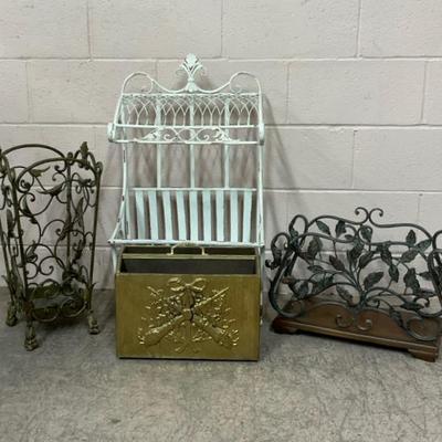 Vintage Metal Magazine Racks & Umbrella Stand