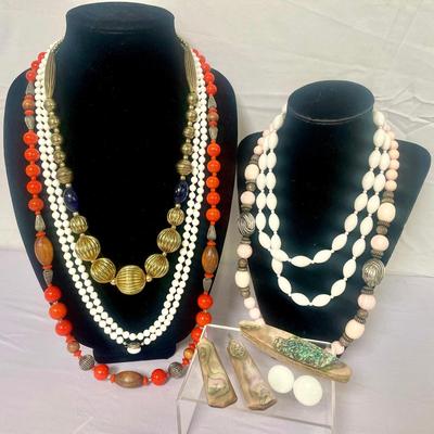 Vintage Mother Of Pearl Manicure Pieces & Costume Jewelry 