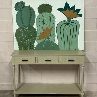 Console Table W/ Large Cactus Art Print 