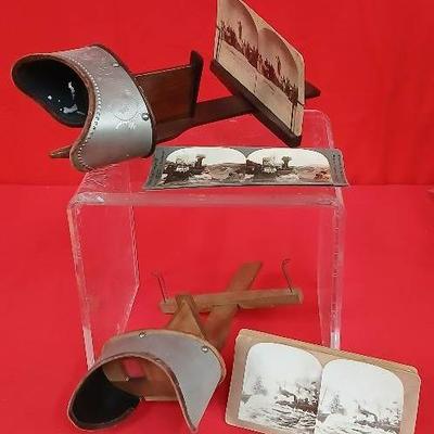 2- Vintage Antique Stereoscope Viewers w Pictures