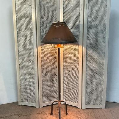Four Panel Whitewash Room Divider W/ Southwestern Iron Floor Lamp