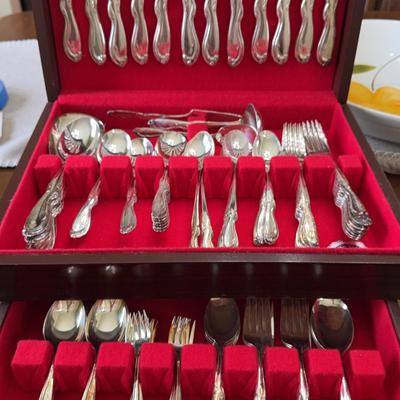 Silverplate Silverware Set In Wood Case