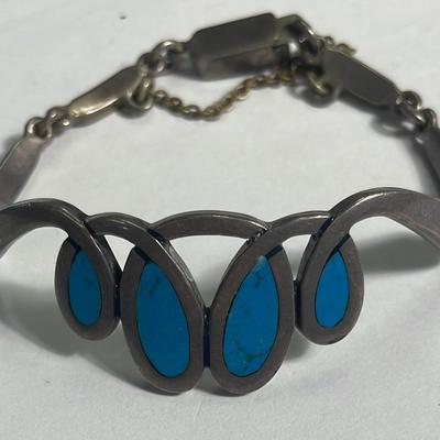 .925 Sterling Silver Turquoise Like Adjustable Bracelet 