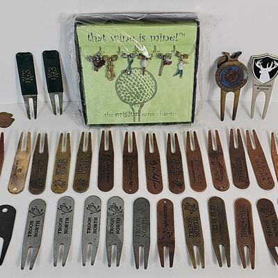Golf Markers (43) + Golf Theme Wine Charm Set (1)
