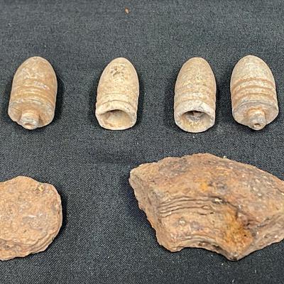 Civil War Bullets (5), Pellet Ball (1) + Artifacts (2)