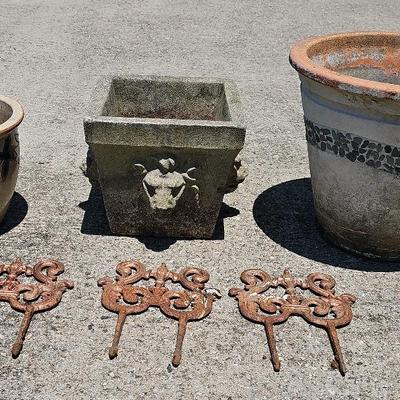 Planter Pots (3) + Wrought Iron Decor (3)