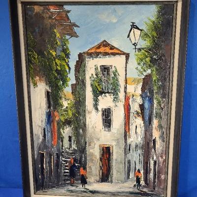 Signed 'Street Scene' Theme Acrylic Painting