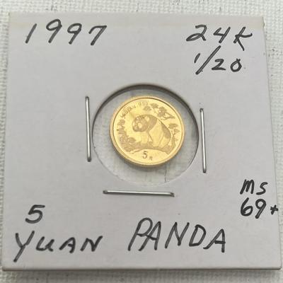1997 5 Yuan 1/20 24K Gold Chinese Panda, Rare Date 