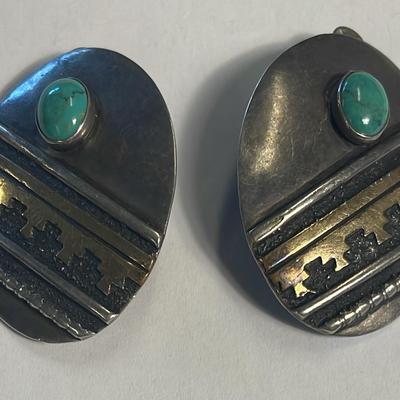  Sterling Silver Turquoise Button Clip On Earrings