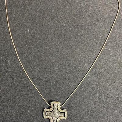 .925 Sterling Silver Marcasite & Crystal 2 Part Cross 24” Necklace