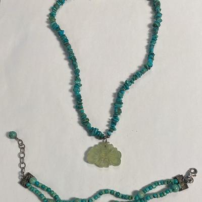 .925 Sterling Silver Turquoise Like 8” Bracelet (1) & 16” Stone Necklace (1)