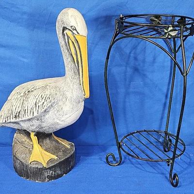 Concrete Pelican (1) + Iron Plant Stand (1)