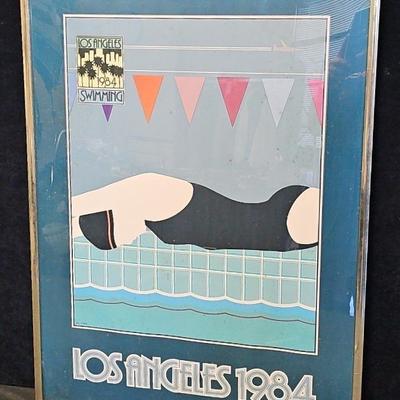 Original '1984 Los Angeles' Olympic Swimming Poster By Jay Collins
