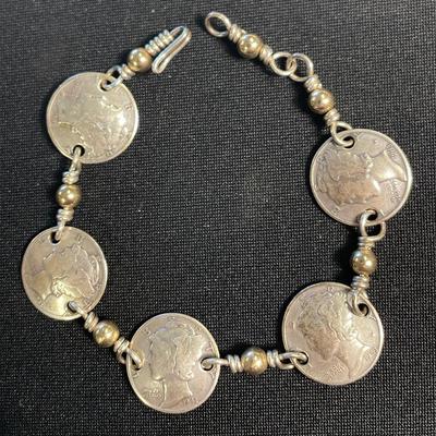 Silver Mercury Dime 7”  Bracelet 