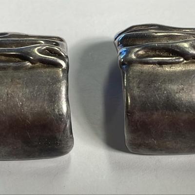 .925 Sterling Silver Large Abstract Clip On Earrings 