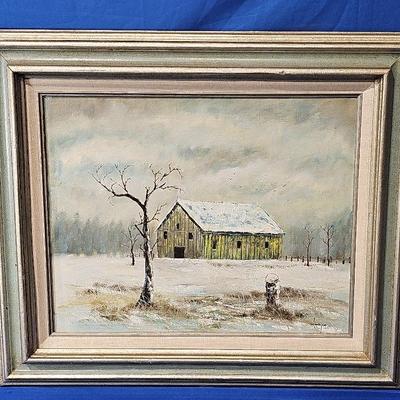 Barn Theme Oil Painting Signed By Woodson
