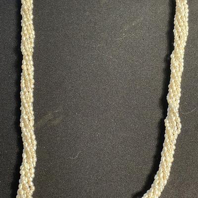 14K Clasp 6 Strand Twisted Freshwater Pearl 22” Necklace 