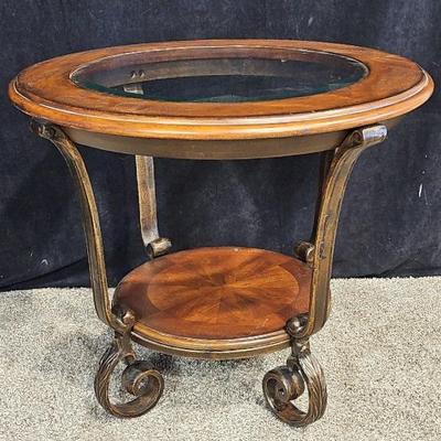 Wood & Iron Glass Top End Table