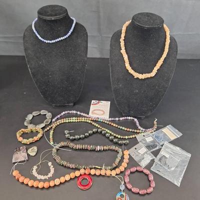 Semi-Precious Lot of Various Stones - Red Malachite - Millefiori - Fluorite - Swarovski - Sodalite 
