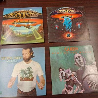 4 Vintage Albums - 33 RPMs - 2 Boston -Queen News of the World - George Carlin Toledo Window Boss 