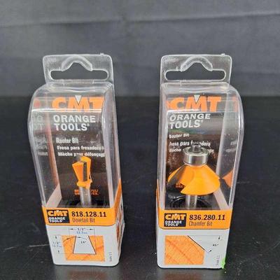2 CMT Orange Tools Carbide Tipped Z2 1/4 Shank - Dovetail Bit - Chamfer Bit
