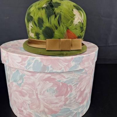 Vintage Pillbox with Feathers Original Desi New York Adjustable Hat