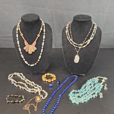 Large Lot of Craft Jewelry Pieces - Beads Crystals - Art Neveau 