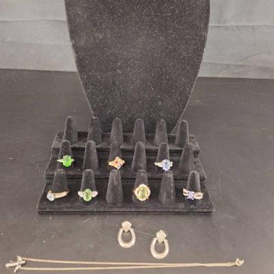 Lot of 925 Necklaces - Rings - Earrings - 48gm -Weight Does Include Stones 