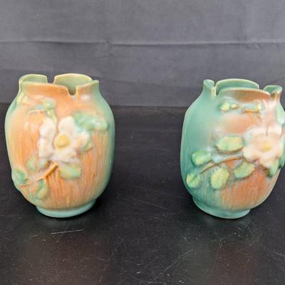 2 Vintage Roseville Vases White Rose 9781