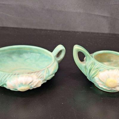 Roseville Pottery Green Matte Creamer and Sugar 