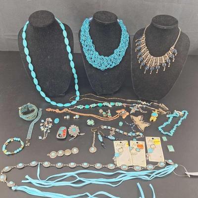 Large Lot of Turquoise Pins - Howlite - MOP - Necklaces - Bolo Bracelets - Bracelets 