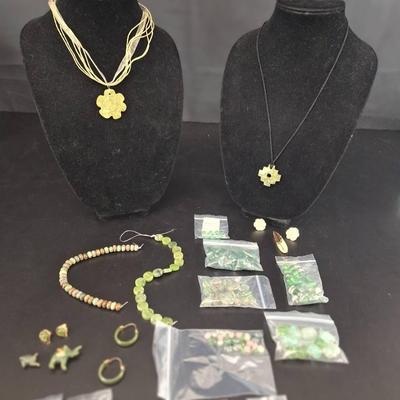 Lot of Jade - Glass - Crystal - Plastic - MIsc Stones - Earrings- Pendants - Beads - Stones 