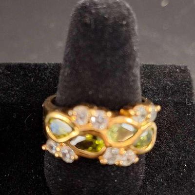 14KT Yellow Gold CZ Peridot Stones Size 8.5 Ring 