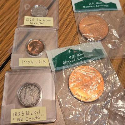 Antique 1868 "3 Cents" Coin and Protected Coins 