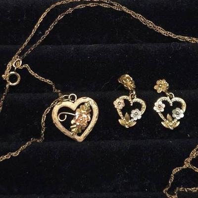 10k Pendant Necklace & 14k Earrings 