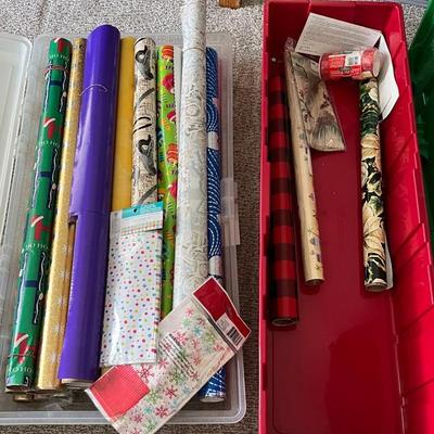 Gift Wrap Lot with Holiday Storage Totes