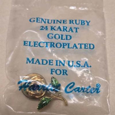 REAL RUBY 24K Gold Electroplated Pin 