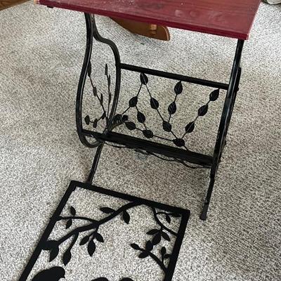 Metal & Wood Side Table with Leaf Detail and Bird Accent