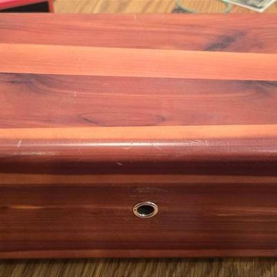 Small Cedar Box Of Misc Coins 