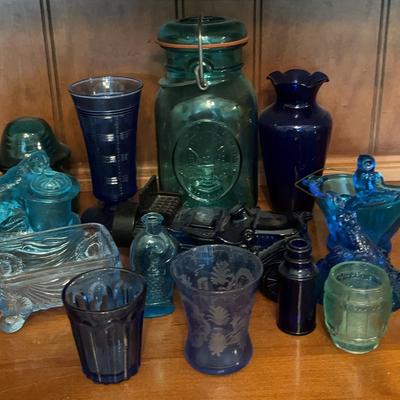 Blue Colored Glass Lot 