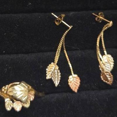 10K Gold Ring & 14K Gold Earrings 