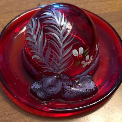 Hand-Painted Fenton Ruby Hat
