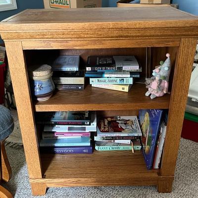 Oak Bookshelf with Assorted Books & Decor
