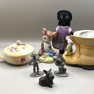 Pewter Spoontiques Clowns, Porcelain Mouse Figurines, Halsey Fifth Lidded Dish 