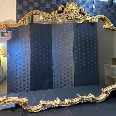 VERY LARGE French Provincial Louis XVI Style Gold Ornate Wall Mantle Mirror (made Of composite?)