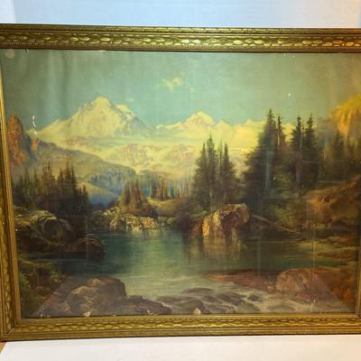 Landscape “Moran ‘96” Print (28.5”x23”), Well-Worn Antique Print 