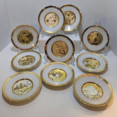 The Hamilton Collection Japanese Floral Calendar Chokin Plates (10)